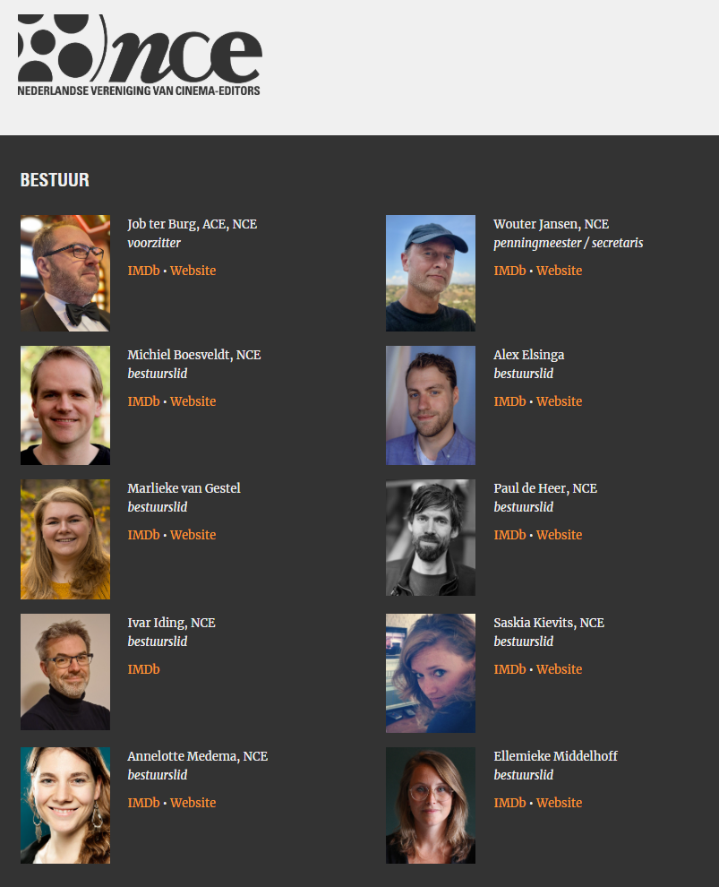 Nederlandse Cinema Editors Board Members